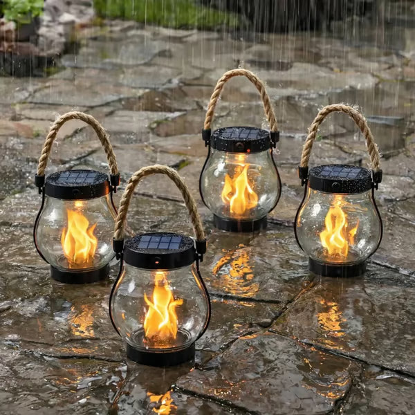 🔥Last Chance Before They're Gone! Solar Flame Lanterns – No Wiring, Auto-On at Dusk!