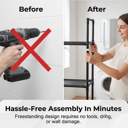 🧺No-Drill Over-Washer Storage Rack, Waterproof Rustproof Laundry & Bathroom Organizer Shelf for Space Saving