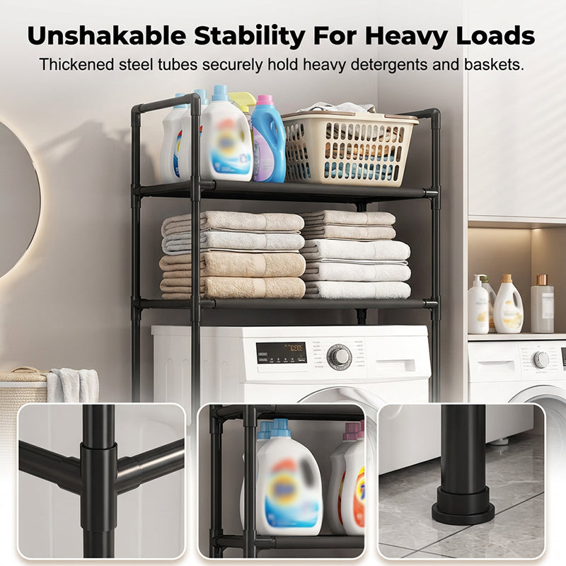 🧺No-Drill Over-Washer Storage Rack, Waterproof Rustproof Laundry & Bathroom Organizer Shelf for Space Saving